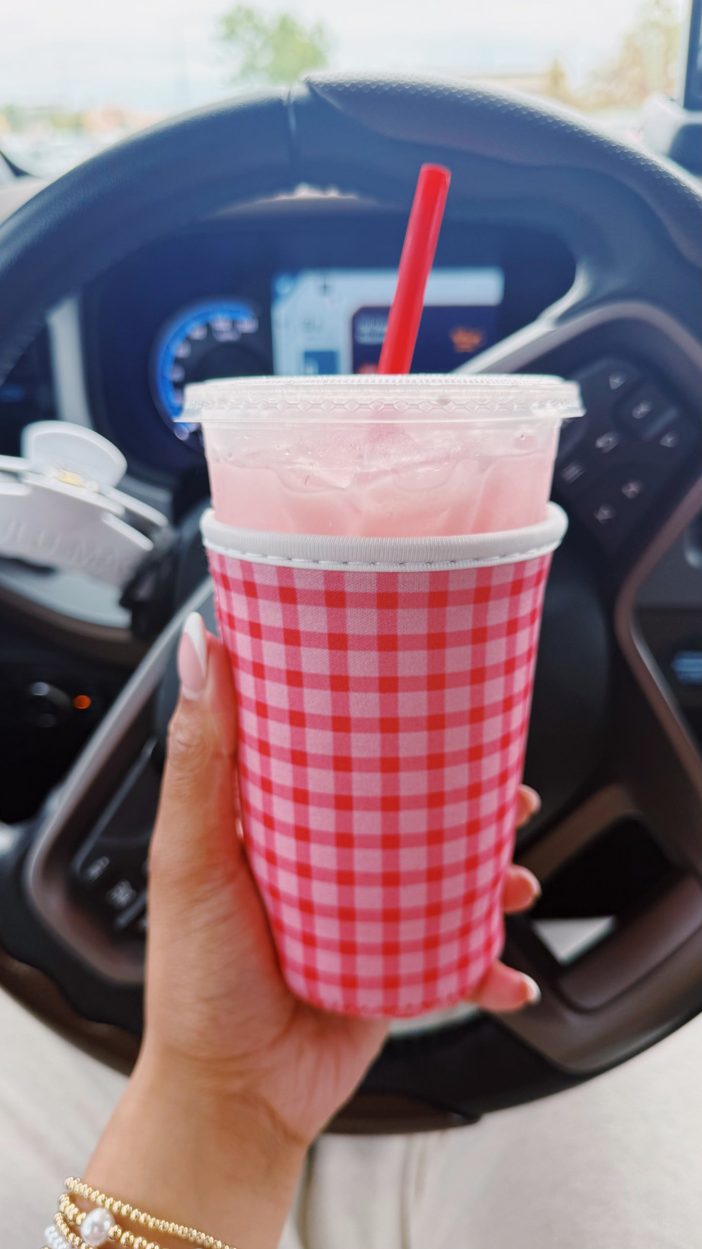 Pink Gingham Medium Coffee Coozie