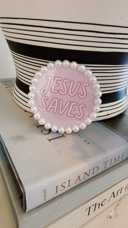 Jesus Saves Button Pink